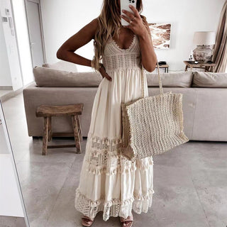 Vestido longo de crochê charmoso