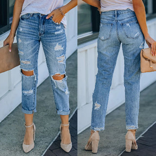 Fashion Water Hole Straight Jeans Pants