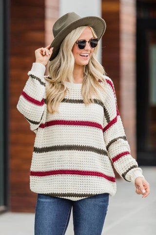 Fashion All-match Round NeckStriped Sweater Comfortable Pullover