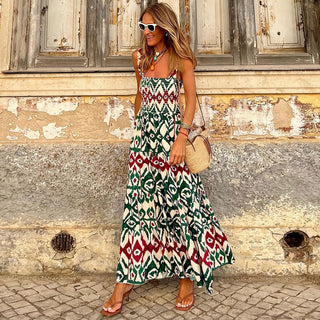 Vestido longo de verão elegante estampado com alça floral