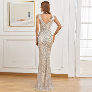 Vestido longo com brilhos elegante moda festa
