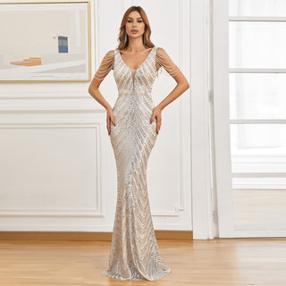 Vestido longo com brilhos elegante moda festa