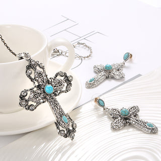 Conjunto de colar e brincos com pedra turquesa