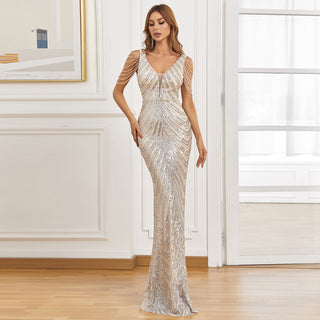 Vestido longo com brilhos elegante moda festa