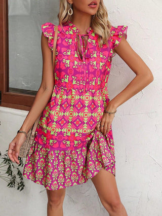 Vestido curto estampado sem mangas, moda verão