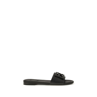 Fendi Black Calf Leather Bos Taurus Flat Sandals