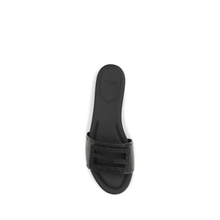Fendi Black Calf Leather Bos Taurus Flat Sandals