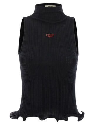 Fendi Black Polyester Sleeveles T-Shirt
