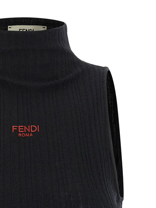 Fendi Black Polyester Sleeveles T-Shirt