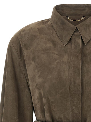 Fendi Gray Lamb Leather Blouse