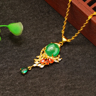 Fashion Alluvial Gold Peacock Green Chalcedony Pendant