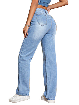 Calça jeans casual de cintura alta