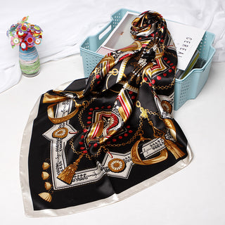 Women Fashion Bandana Scarf Printed Silk Satin Hair Scarf Bandana 90.90Cm Square Scarf Headband Ladies Scarf