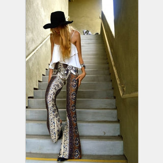 Tight-fitting Hip Retro Print Micro-flared Women's Pants