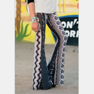 Tight-fitting Hip Retro Print Micro-flared Women's Pants