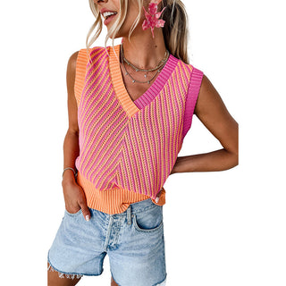 Blusa bicolor manga curta e decote em V