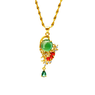 Fashion Alluvial Gold Peacock Green Chalcedony Pendant