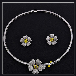 Camellia Zircon Necklace And Earrings Set