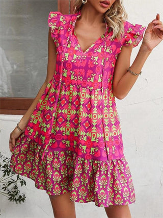 Vestido curto estampado sem mangas, moda verão