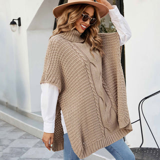 Malha estilo poncho com gola alta 