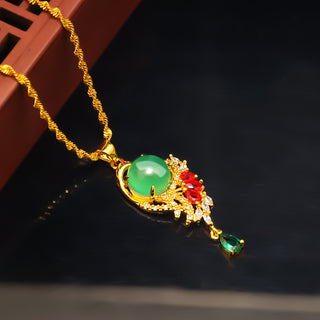 Fashion Alluvial Gold Peacock Green Chalcedony Pendant