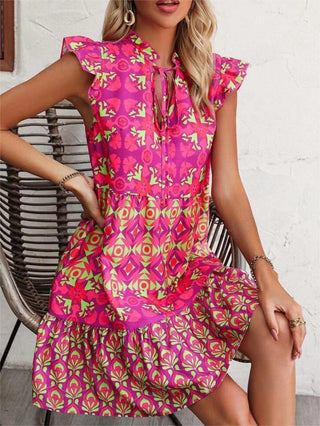 Vestido curto estampado sem mangas, moda verão