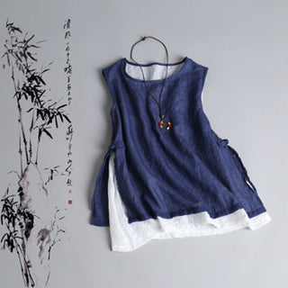 Women's Thin Double-layer Cotton And Linen Vest With Buckle