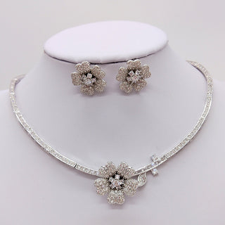 Camellia Zircon Necklace And Earrings Set