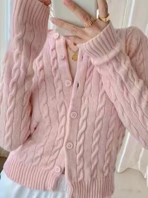 Retro Twist Knitted Cardigan Sweater Single-breasted Casual Coat