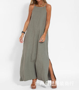 Independent Station Casual Cotton And Linen Split Sling Dress