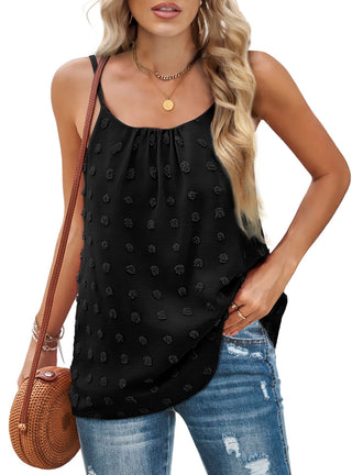 Blusinha de alcinha ajustável com detalhes pompom com decote redondo 