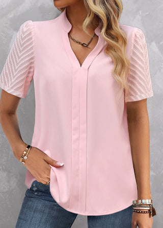 Blusa manga curta com decote em V camisa casual feminina