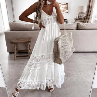 Vestido longo de crochê charmoso