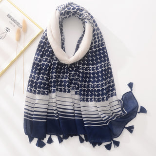 Blue And White Tie-dyed Cotton And Linen Feel Scarf Retro Artistic Travel Sun Protection Shawl