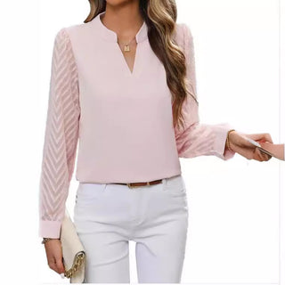 Camisa de chiffon decote em V