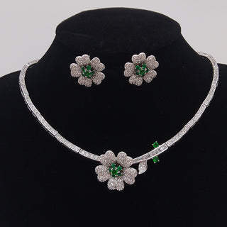 Camellia Zircon Necklace And Earrings Set