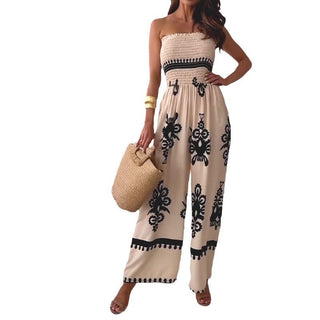 Off-shoulder Tube Top Printed One-piece Trousers