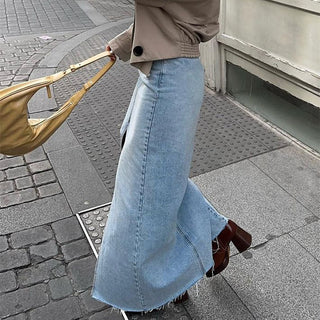 Women's Fashion Casual Washed Light Blue Denim Skirt