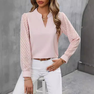 Camisa de chiffon decote em V