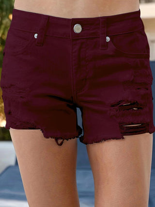 Shorts jeans coloridos destroyed cintura alta 