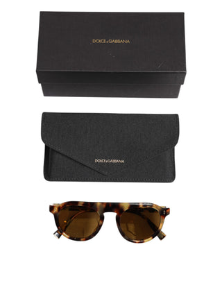 Brown Acetate Round Leopard Print Eyewear Sunglasses