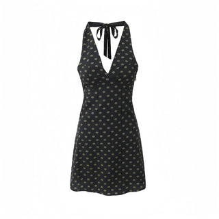 Women's Niche V-neck Halter Lace Printing Slim Mini Sling Dress