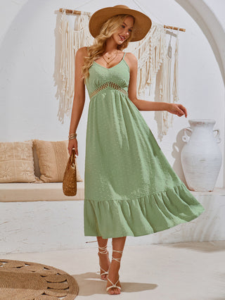 Summer Casual V-neck Solid Color Cutout Sling Dress