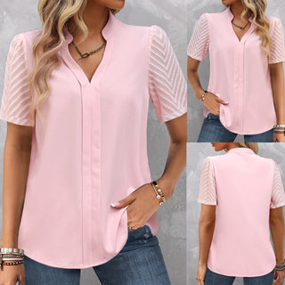 Color Short Sleeve V-neck T-shirt Shirt Casual Women's Clothing S