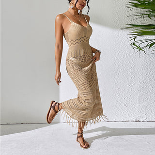 Vestido de crochê com franjas moda praia