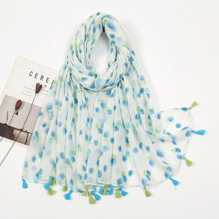 Light Blue Dots Cotton Linen Bali Yarn Scarf