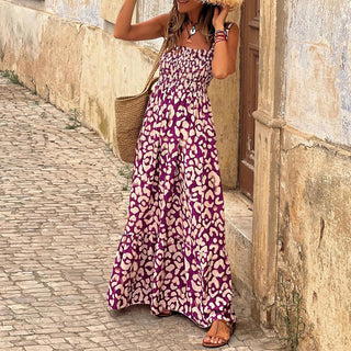 Vestido longo de verão elegante estampado com alça floral 