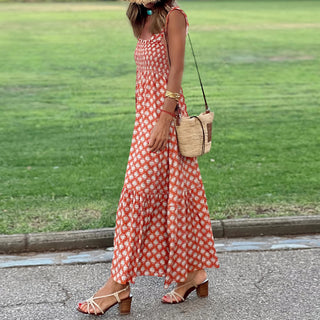 Vestido longo de verão elegante estampado com alça floral 