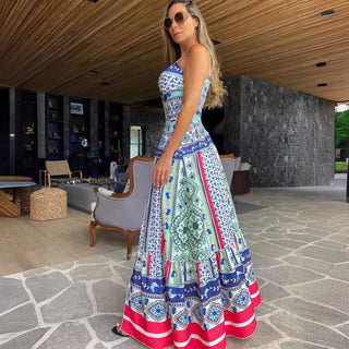 Vestido longo geométrico