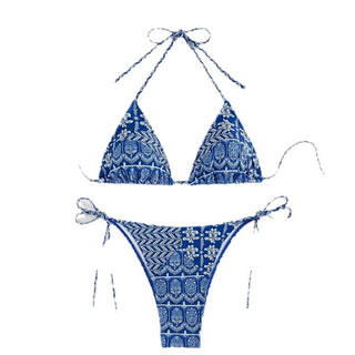 Split Bikini Printing Stitching Bandage Swimsuit